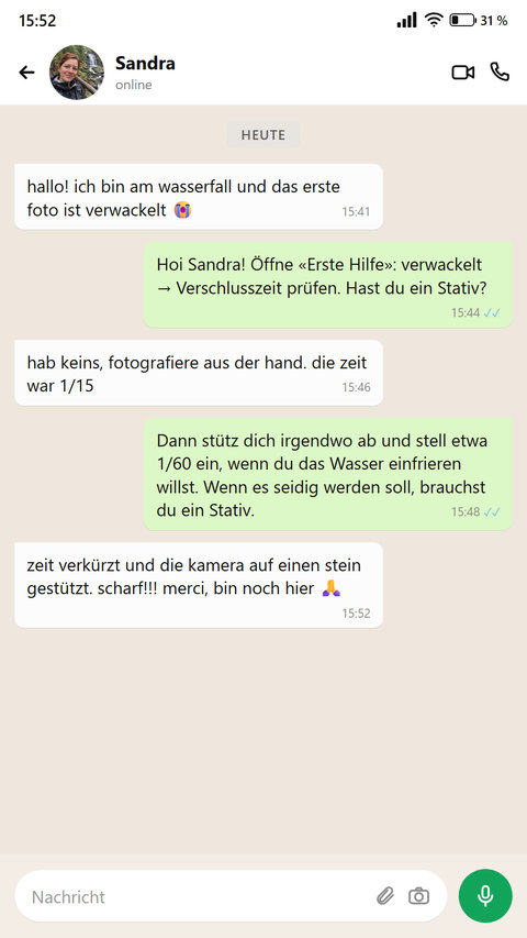 Jemand schreibt, dank der Erste Hilfe sofort ein verwackeltes Foto korrigiert zu haben
