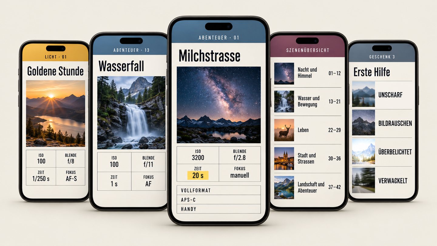 Das ganze Set im Handy: Spickzettel, Szenenübersicht und Geschenke