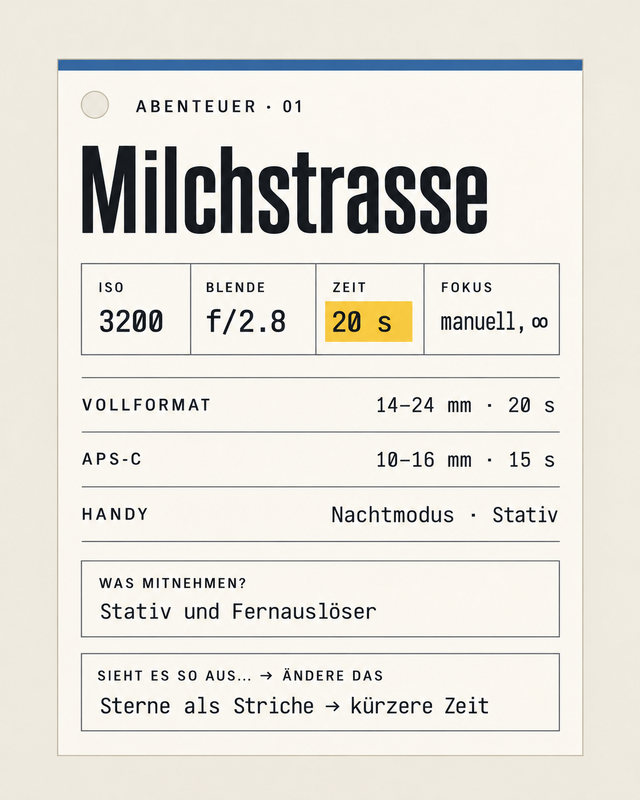 Abenteuer 01, Milchstrasse: vier Werte und drei Spalten